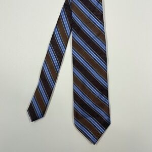 Bruno Piattelli Brown Blue Striped Silk Extra Long Necktie Mens XL